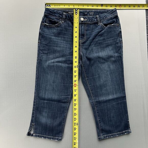 Simply Vera Wang Women’s Blue Dark Wash 10P Petite Mid Rise Capri Stretch Denim - Picture 1 of 9
